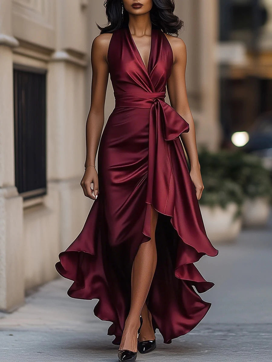 Auviero™ | Robe en Satin Drapée à la Taille