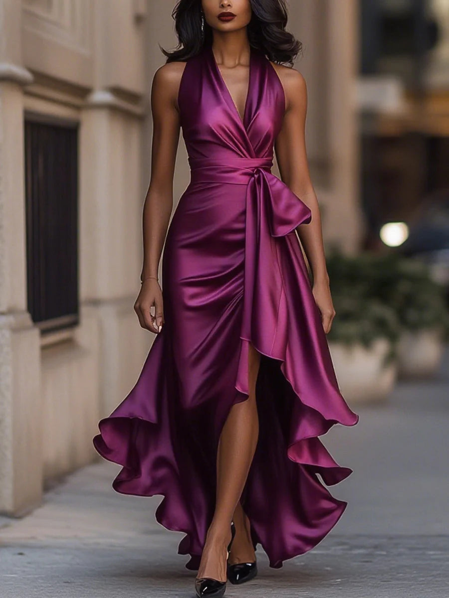Auviero™ | Robe en Satin Drapée à la Taille