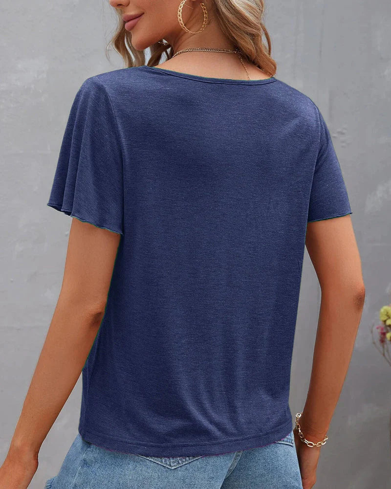 T-shirt à découpes de couleur unie