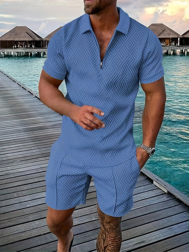 Ensemble Polo et Shorts Géométriques Décontractés et Stylés