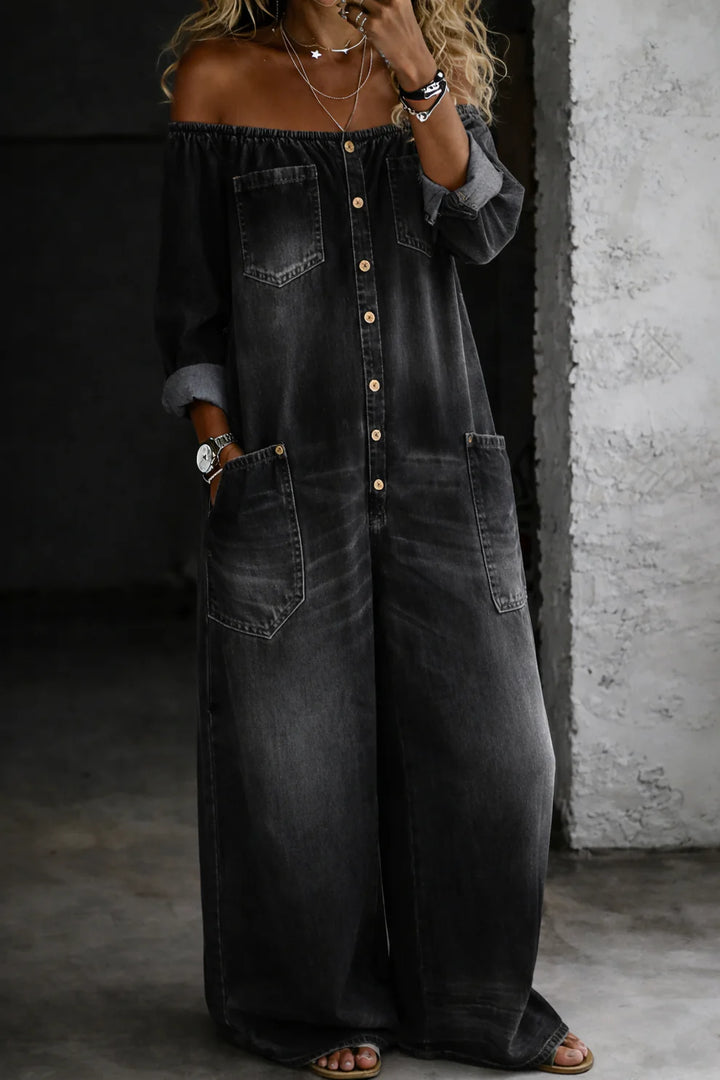 Elena™ | Combinaison denim épaules dénudées