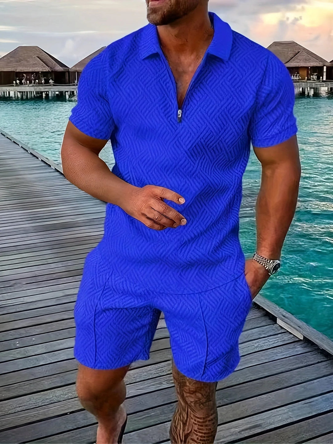 Ensemble Polo et Shorts Géométriques Décontractés et Stylés