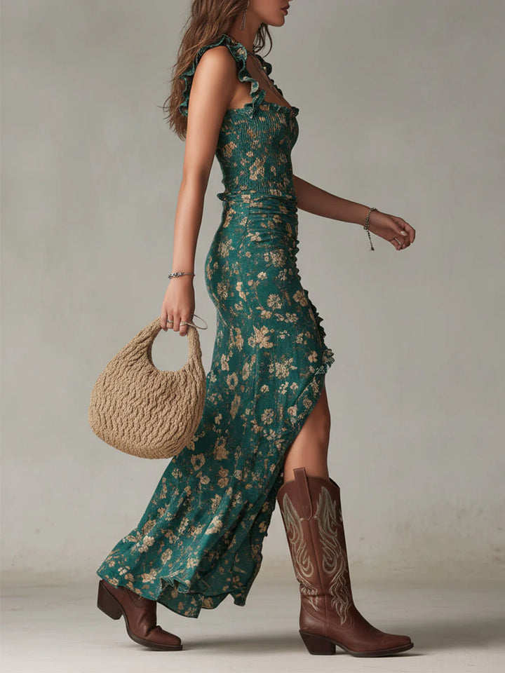 Auviero™ | Robe Élégante Fendue Bohème Jade