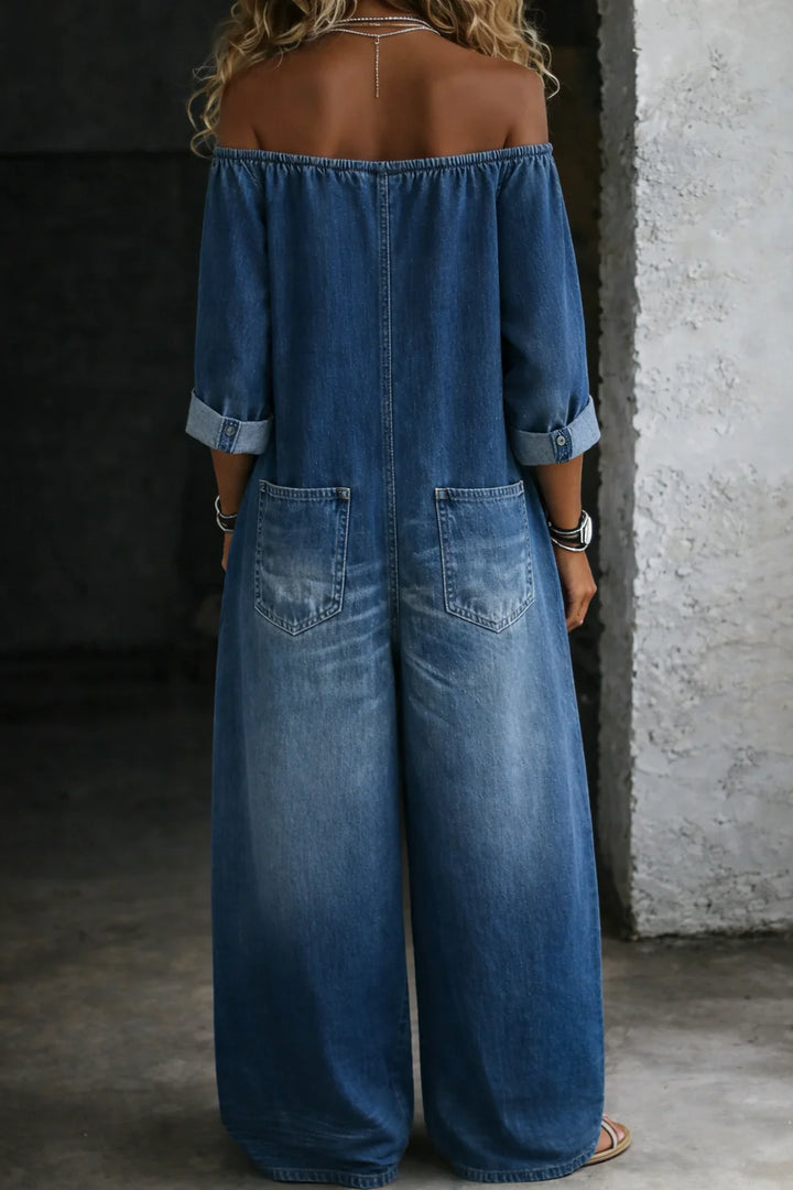 Elena™ | Combinaison denim épaules dénudées