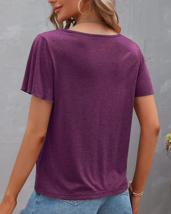 T-shirt à découpes de couleur unie