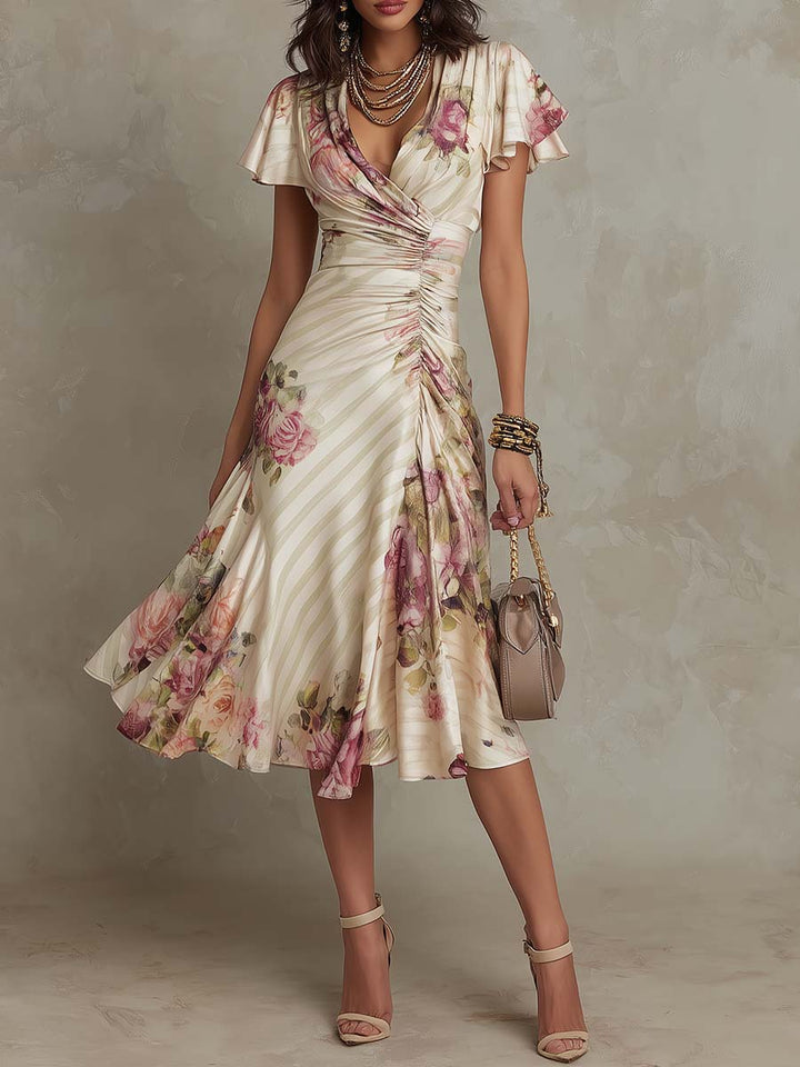 Auviero™ | Robe Élégante Drapée Florale Camille