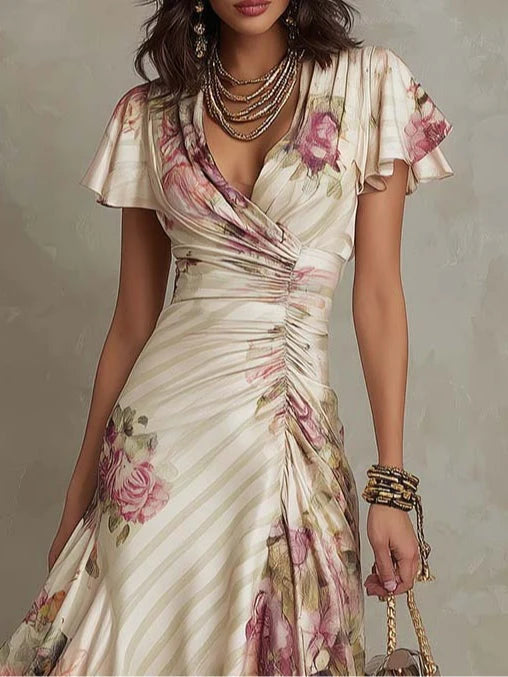 Auviero™ | Robe Élégante Drapée Florale Camille