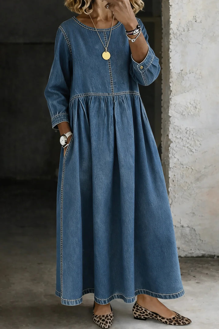 Melissa™ | Robe en jean col rond manches longues