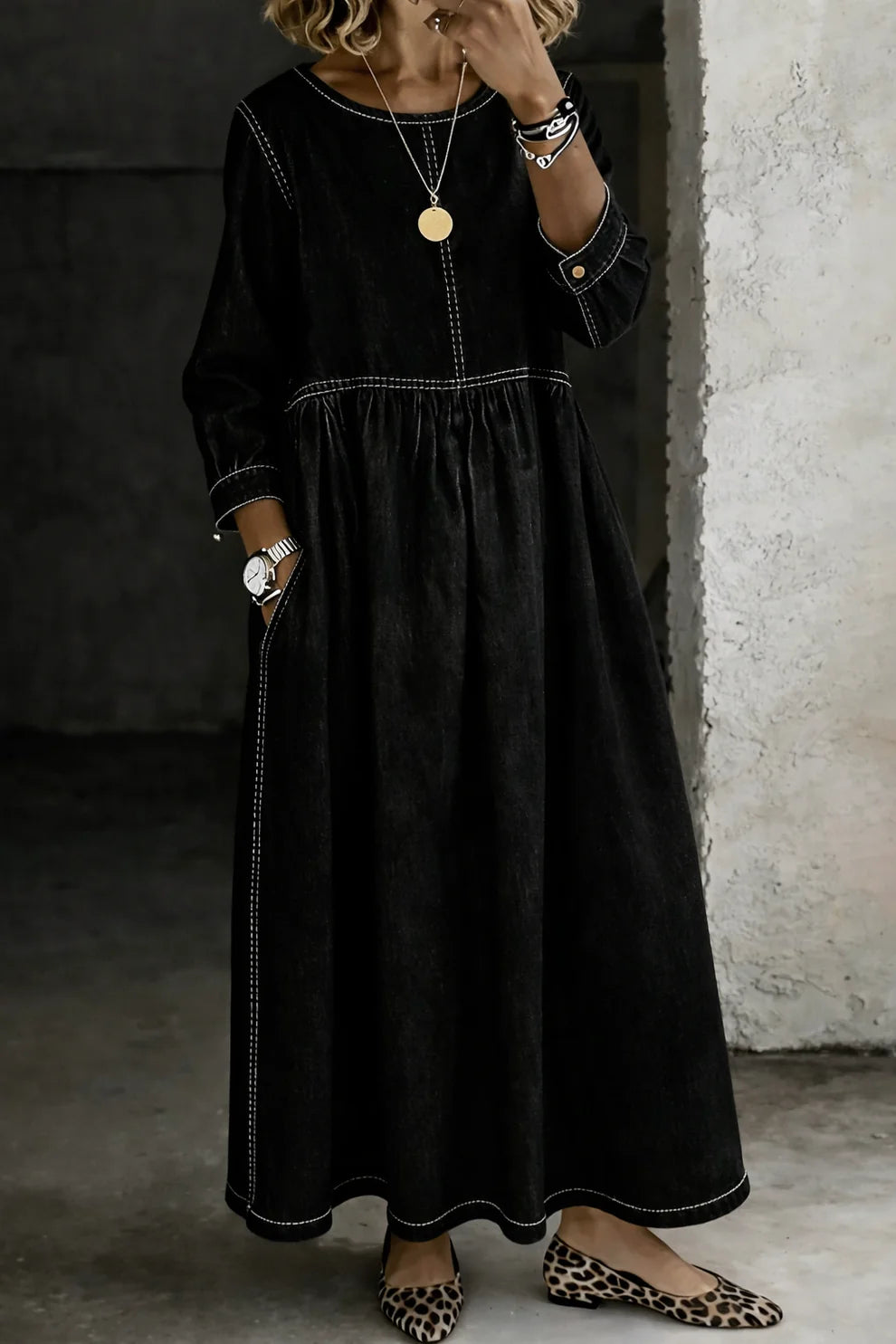 Melissa™ | Robe en jean col rond manches longues