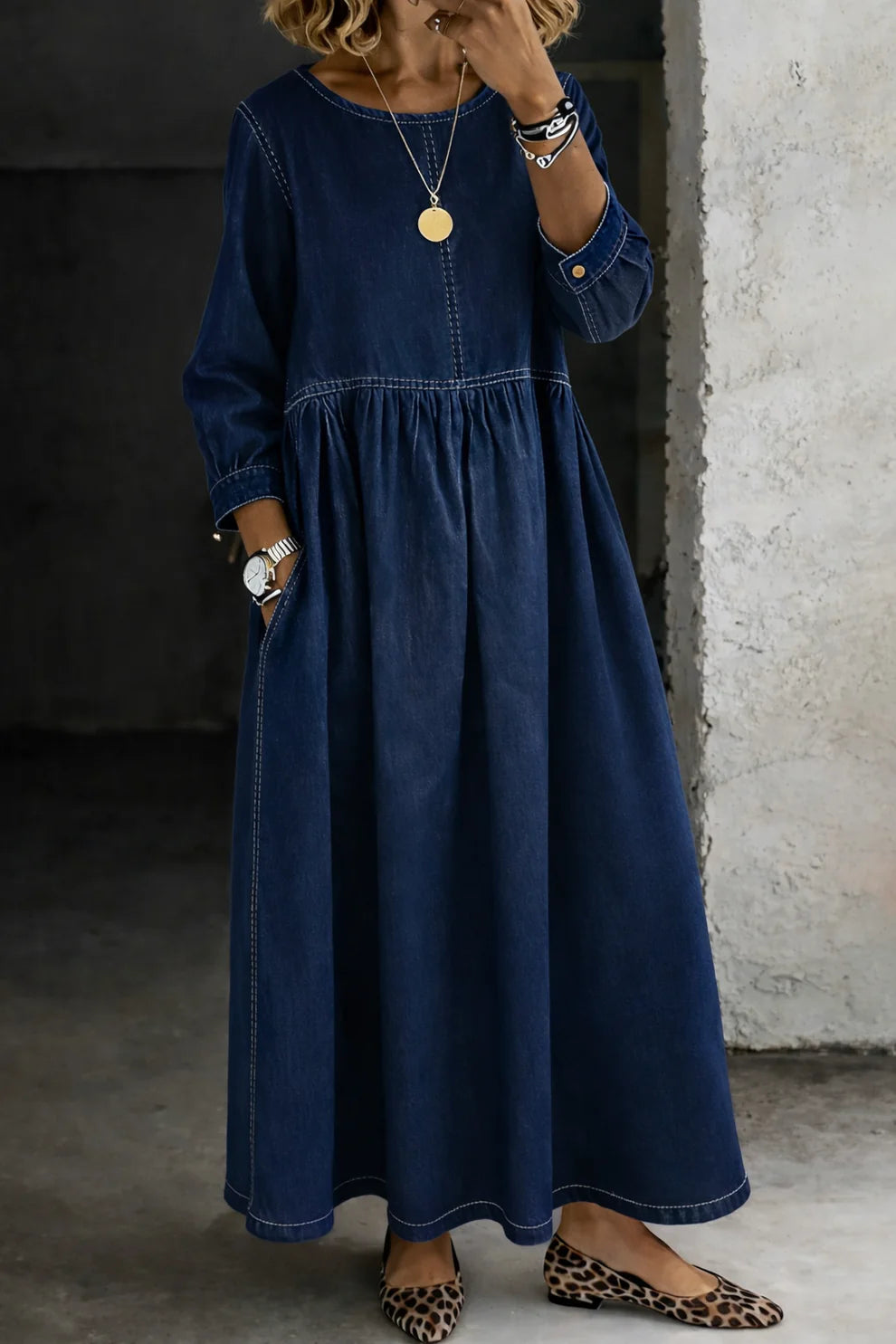 Melissa™ | Robe en jean col rond manches longues