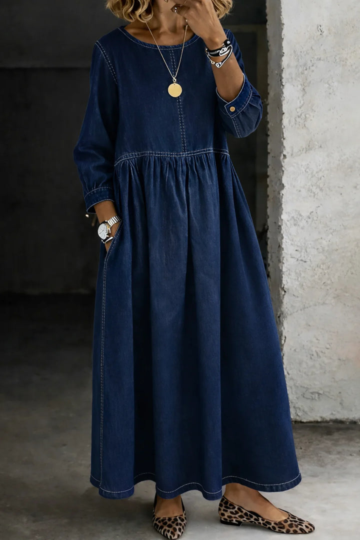 Melissa™ | Robe en jean col rond manches longues