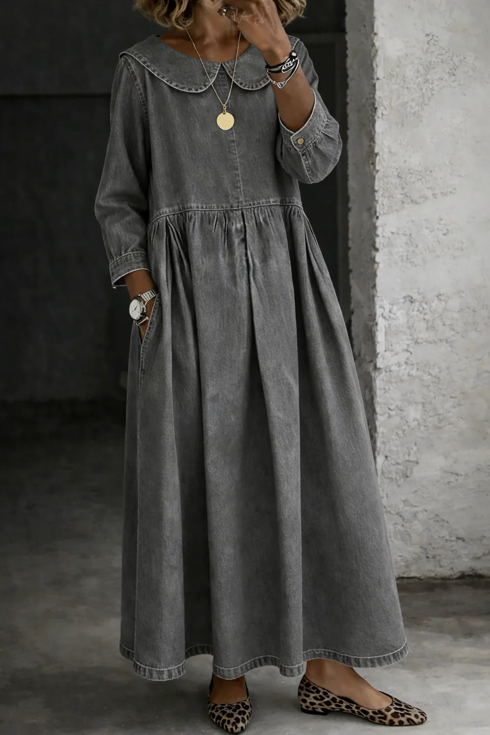 Clara™ | Robe en jean à col Peter Pan