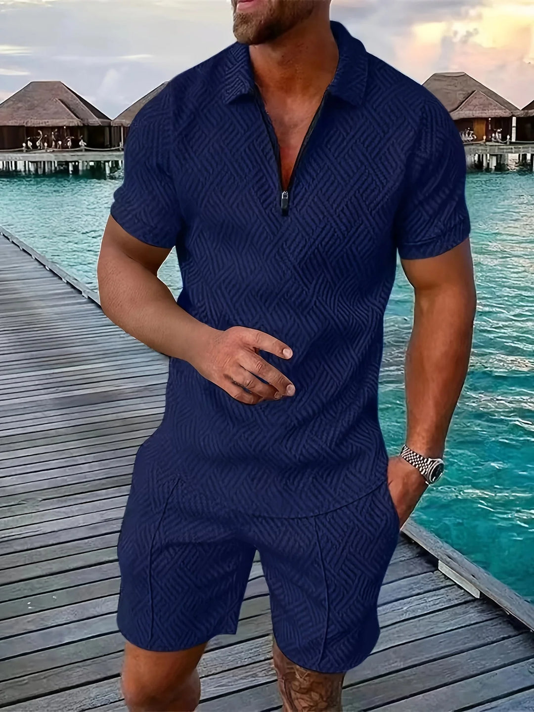 Ensemble Polo et Shorts Géométriques Décontractés et Stylés