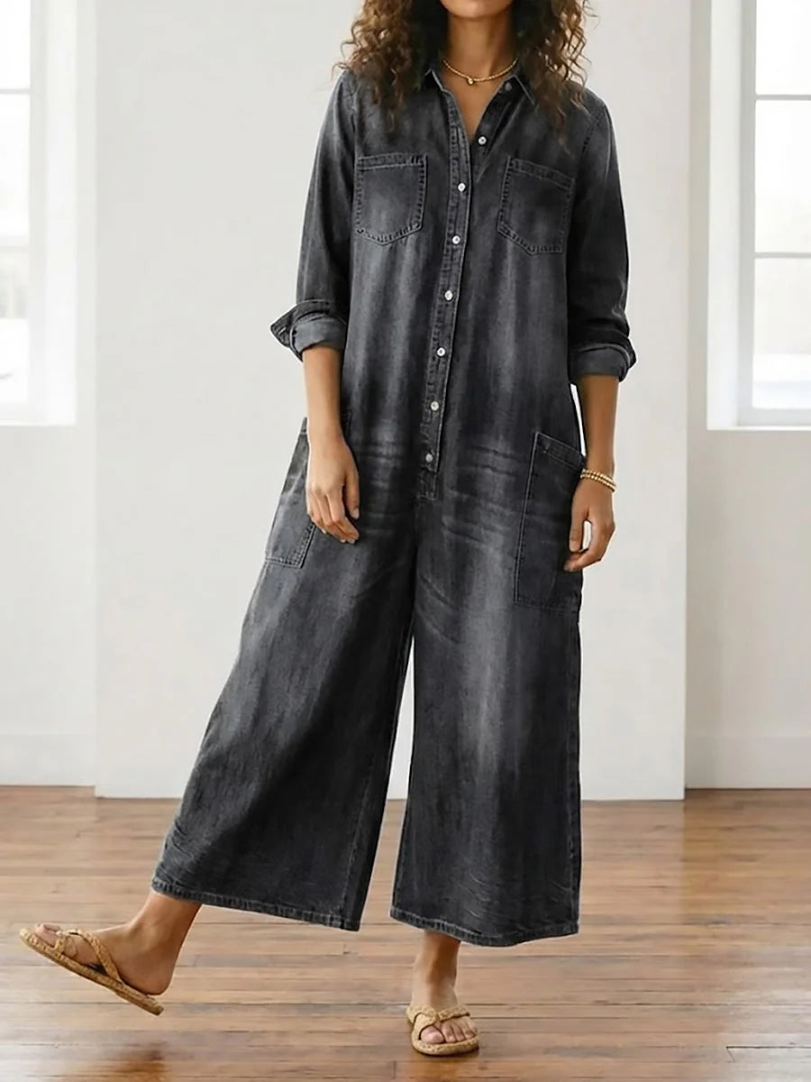 Diana™ | Combinaison en denim vintage à boutons